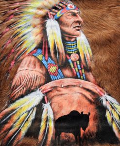 geitenhuid-schildering-indiaan- tot in detail-geschilderd-